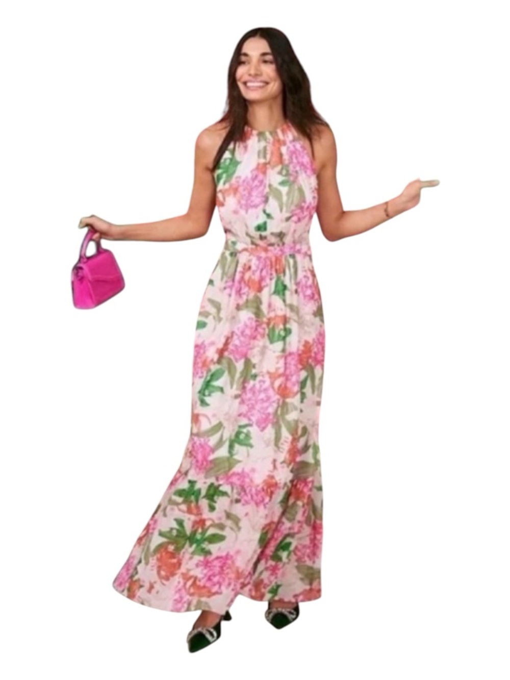 CECE Halter Maxi Dress w/Keyhole Cutout in Front, Side Zip, Fully Lined, Size 8.